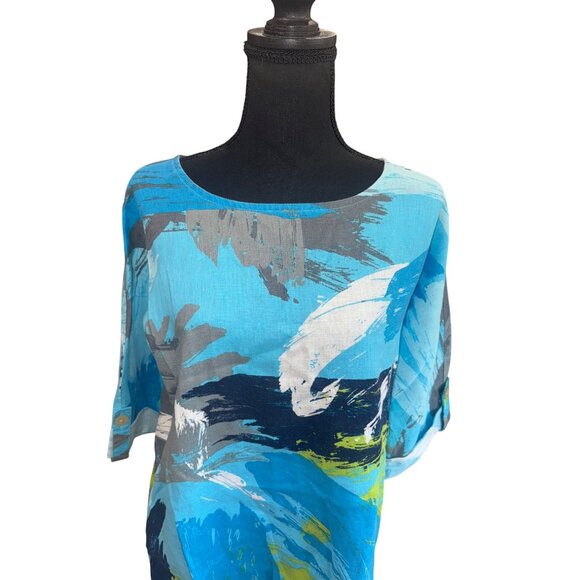 Ali Miles Womens Abstract Print Linen Top Button Back Sleeve Sustainable Artsy S - Picture 4 of 11